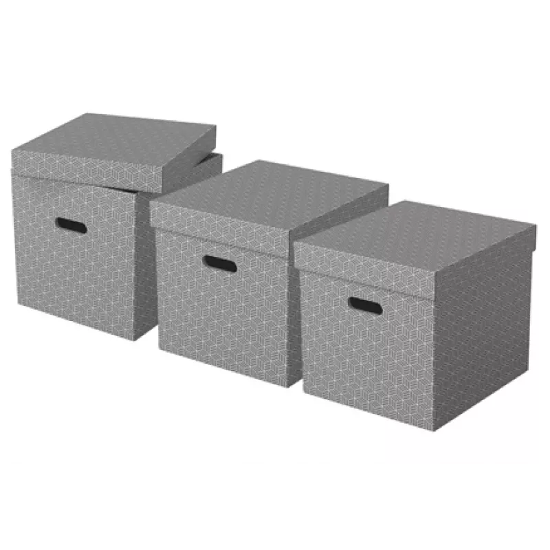 Esselte Home Storage Box Cube, 3er-Pack, Karton, Grau, 320 mm, 315 mm, 365 mm, 850 g