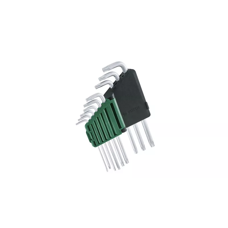 Bosch 1 600 A02 Z9C, L-Torx-Schlüsselsatz, TX10, TX15, TX20, TX25, TX27, TX30, TX40, TX8, TX9, Grün, Silber, Stahl, Kunststoff, 69 mm