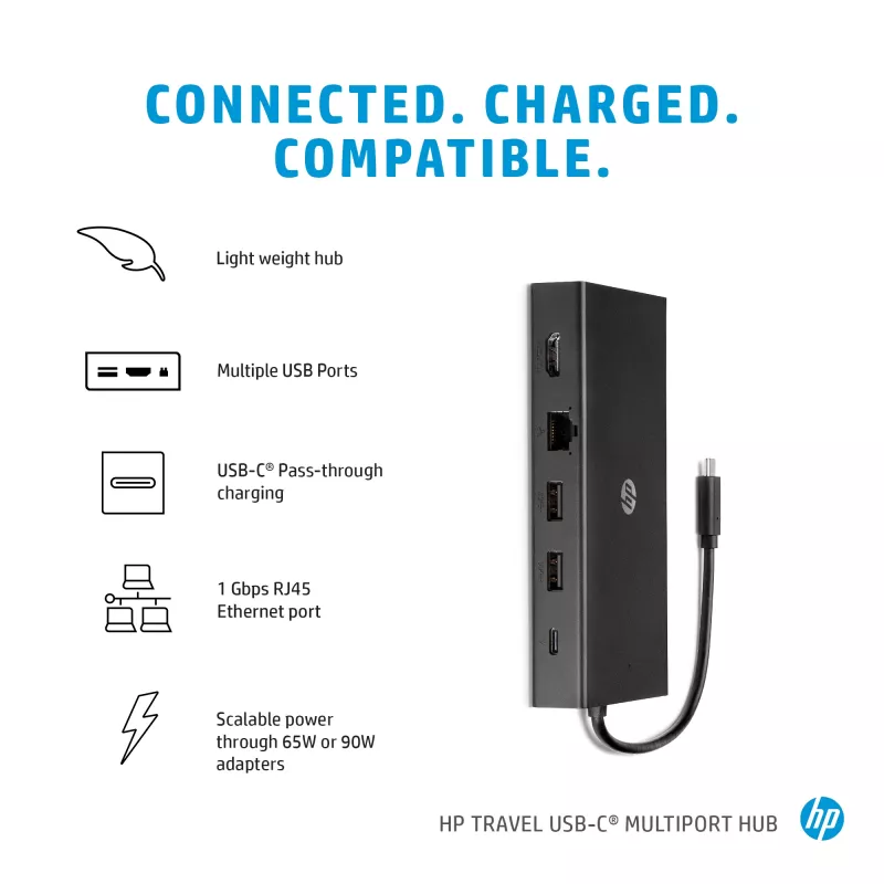 HP 65W USB-C schlank Travel-Netzteil, Laptop, Universal, 90 V, 47 - 63 Hz, 65 W, 20 V