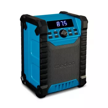 Tragbares Digitalradio MEDION LIFE E65895 (MD 43895) — PLL-Tuner, 10 W RMS, LCD, Bluetooth 10 m, IP54, externe Antenne, schwarz/blau
