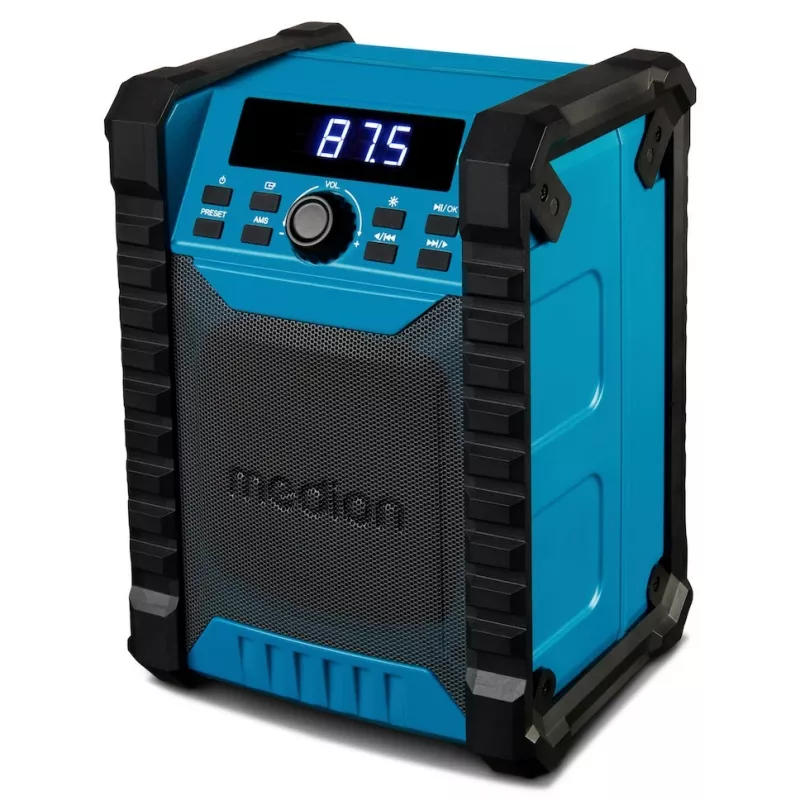 Tragbares Digitalradio MEDION LIFE E65895 (MD 43895) — PLL-Tuner, 10 W RMS, LCD, Bluetooth 10 m, IP54, externe Antenne, schwarz/blau