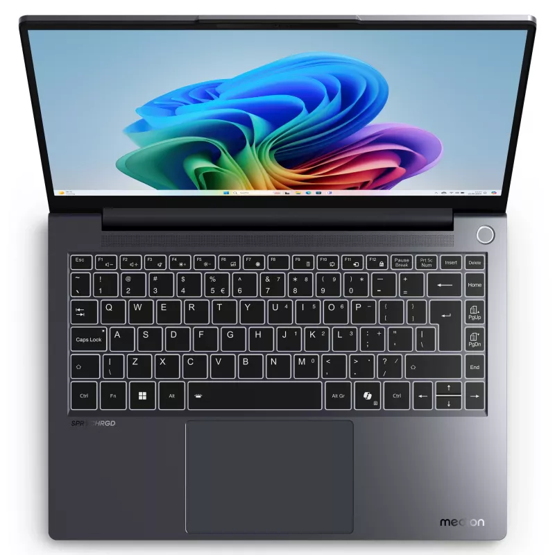 MEDION SPRCHRGD 14 S1 Elite MD62637 Snapdragon X1E-78-100 Laptop 35,6 cm (14 Zoll) WQXGA+ 16 GB LPDDR5-SDRAM 512 GB SSD Wi-Fi 6E (802.11ax) Windows 11 Home US-Englisch Grau