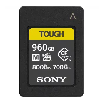 CFexpress Typ A Speicherkarte Sony CEA-M960T — 960 GB, Lesen 800 MB/s, Schreiben 700 MB/s, staub-/stoß-/feuchtigkeitsbeständig