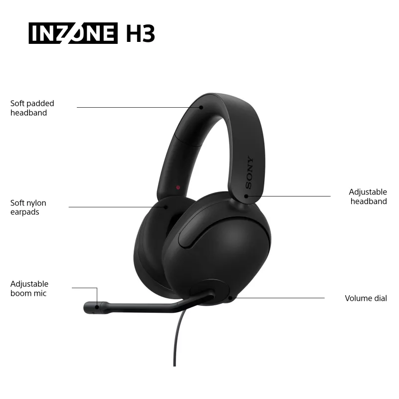 Kabelgebundenes Over-Ear-Headset Sony INZONE H3 – Schwarz, Modell MDRG300B.CE7