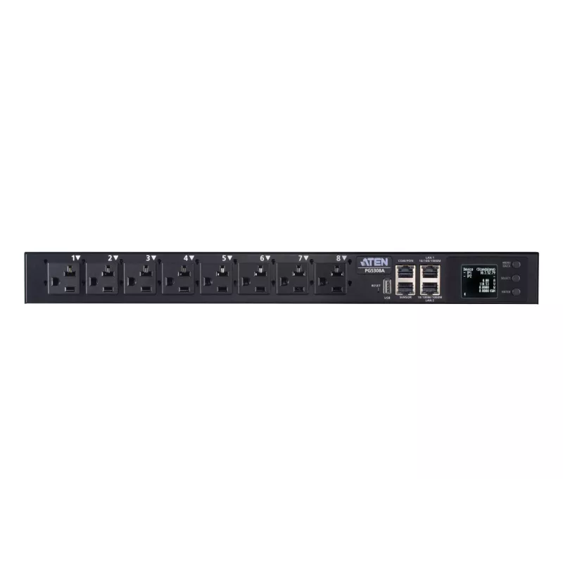 ATEN 32A 8-fach 1HE Metered eco PDU, Metered, 1HE, Schwarz, LCD, 8 AC-Ausgänge, C13-Kupplung, C19-Kupplung