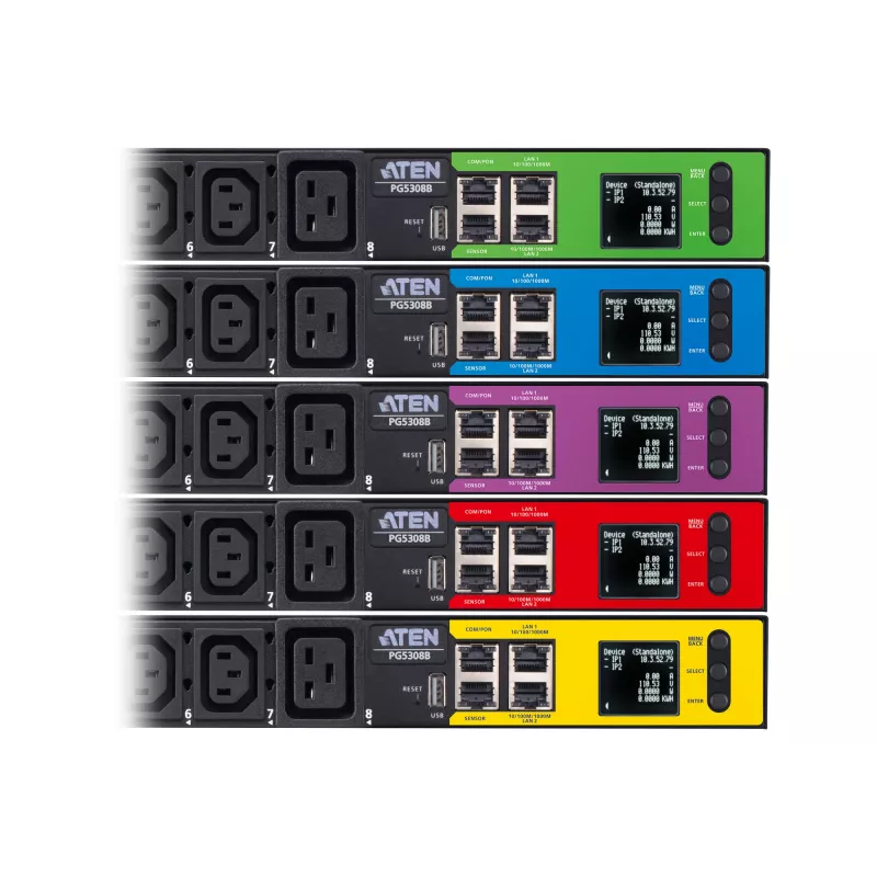 ATEN 32A 8-fach 1HE Metered eco PDU, Metered, 1HE, Schwarz, LCD, 8 AC-Ausgänge, C13-Kupplung, C19-Kupplung
