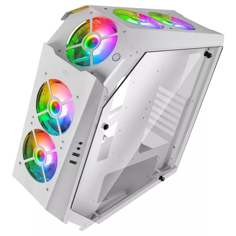 Mars Gaming MC51W Weiß PC-Gaming-ATX-Gehäuse mit doppeltem Hartglas, 5x RGB 12cm Lüfter