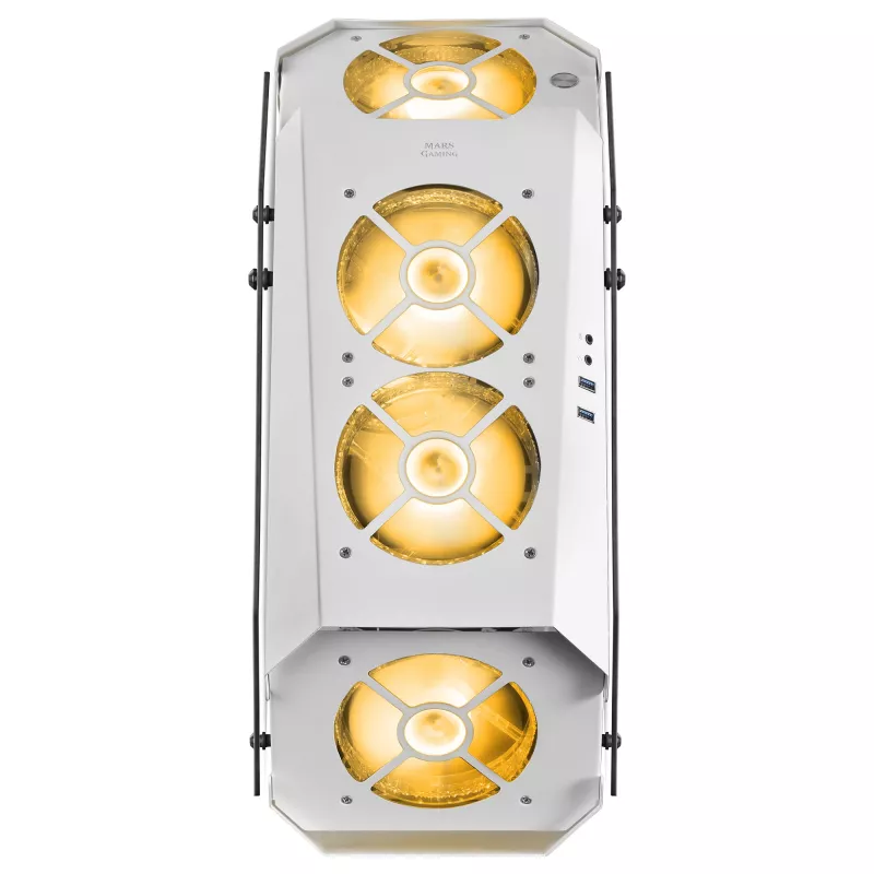 Mars Gaming MC51W Weiß PC-Gaming-ATX-Gehäuse mit doppeltem Hartglas, 5x RGB 12cm Lüfter
