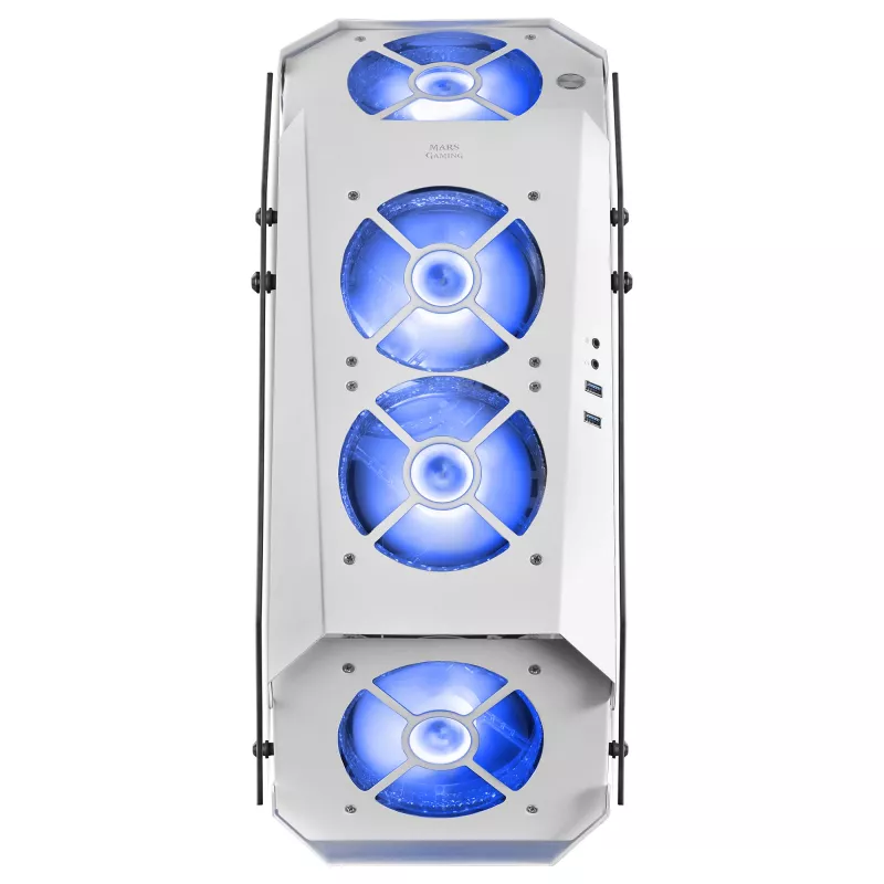 Mars Gaming MC51W Weiß PC-Gaming-ATX-Gehäuse mit doppeltem Hartglas, 5x RGB 12cm Lüfter