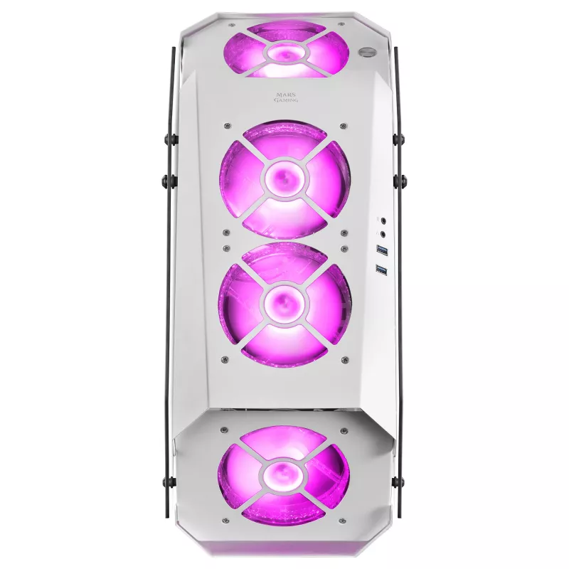 Mars Gaming MC51W Weiß PC-Gaming-ATX-Gehäuse mit doppeltem Hartglas, 5x RGB 12cm Lüfter