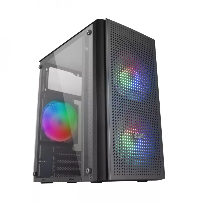 Mars Gaming MC300 Micro ATX Tempered Glass PC Case 3xFRGB Fan Schwarz