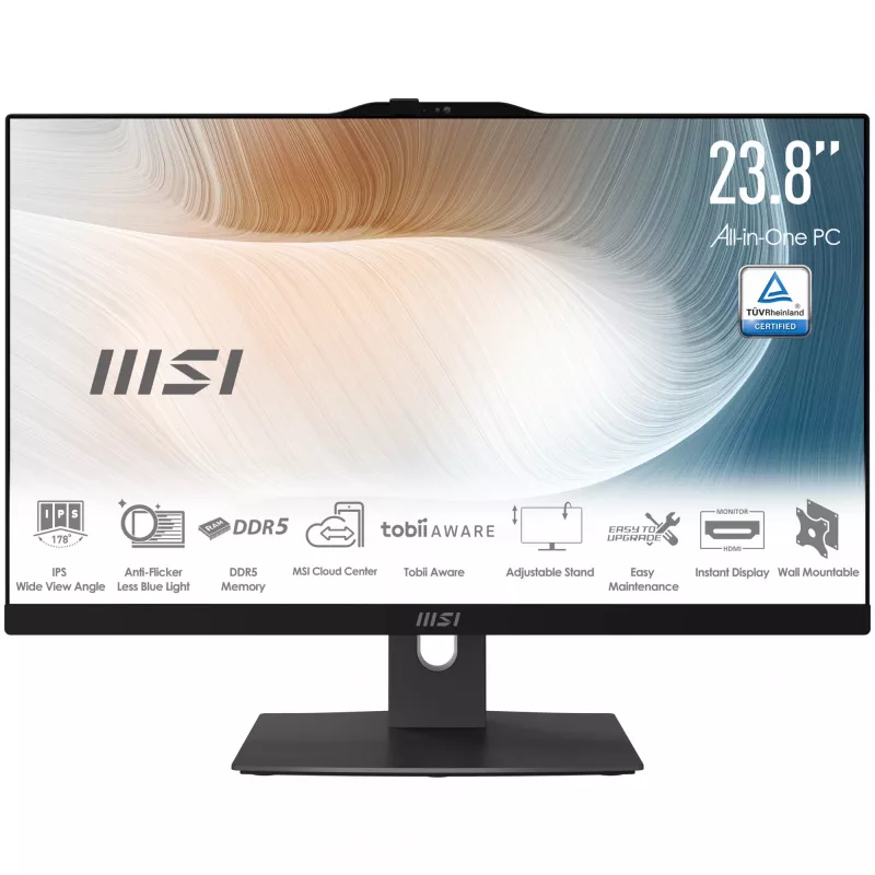 MSI Modern AM242TP 1M-1230EU Intel Core 3 100U 60,5 cm (23,8 Zoll) 1920 x 1080 Pixel Touchscreen All-in-One-PC 8 GB DDR5-SDRAM 256 GB SSD Windows 11 Pro Wi-Fi 6E (802.11ax) Schwarz
