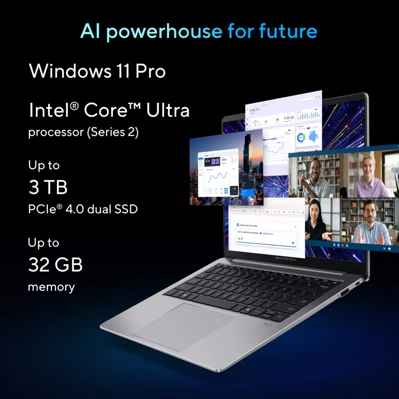 ASUS ExpertBook P5 P5405CSA-NZ0174X Intel Core Ultra 5 226V Laptop 35.6 cm (14 Zoll) WQXGA 16 GB LPDDR5x-SDRAM 512 GB SSD Wi-Fi 6E (802.11ax) Windows 11 Pro US International Grau