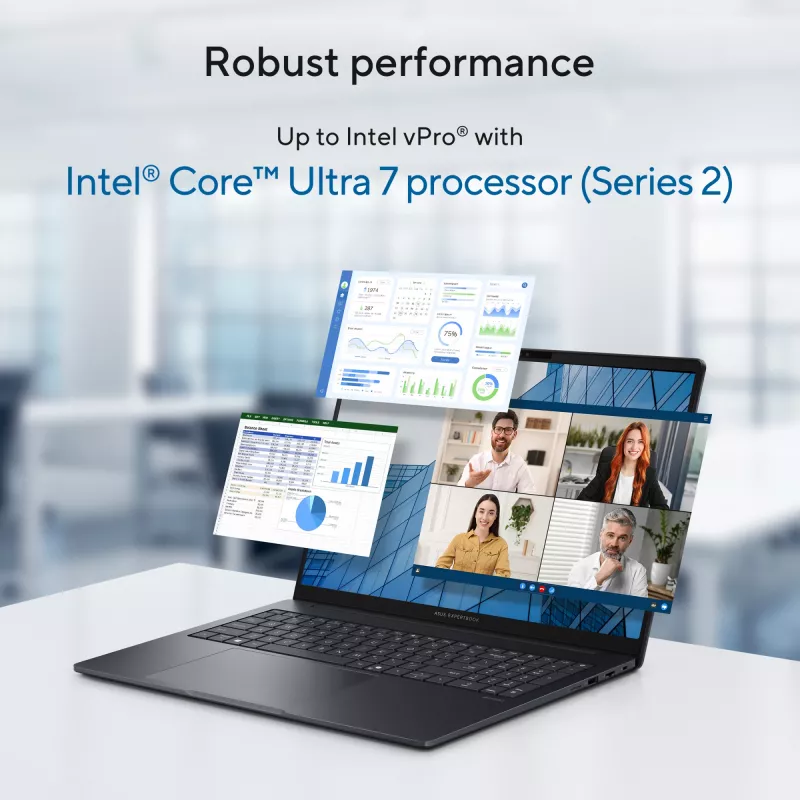 ASUS ExpertBook B3 B3605CCA-MB0370X Intel Core Ultra 5 225H Laptop 40,6 cm (16 Zoll) WUXGA 16 GB DDR5-SDRAM 512 GB SSD Wi-Fi 6E (802.11ax) Windows 11 Pro US International Schwarz, Grau