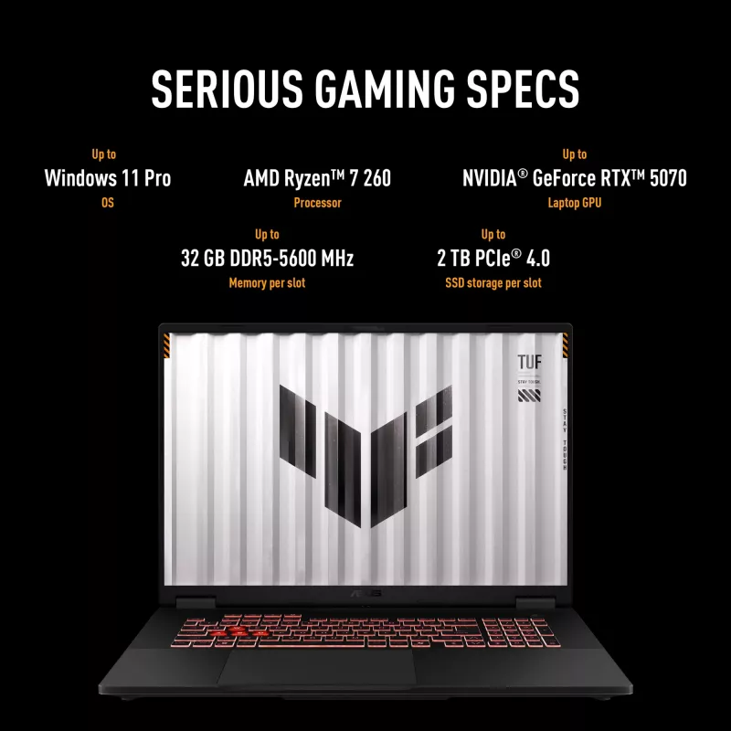 ASUS TUF Gaming A18 FA808UM-S8069W AMD Ryzen™ 7 260 Laptop 45,7 cm (18 Zoll) WUXGA 16 GB DDR5-SDRAM 512 GB SSD NVIDIA GeForce RTX 5060 Wi-Fi 6E (802.11ax) Windows 11 Home Niederländisch Grau