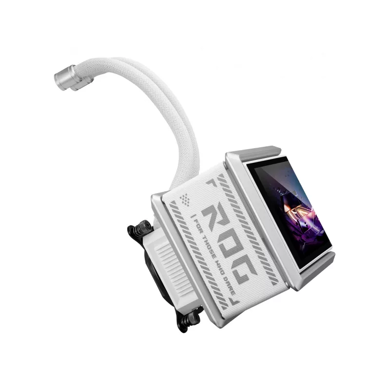 All-in-one-Flüssigkeitskühler ASUS ROG Ryuo IV SLC 360 ARGB White Edition — 360-mm-Radiator, 3×120-mm-Lüfter, AMOLED-Anzeige, Unterstützung für LGA 1700