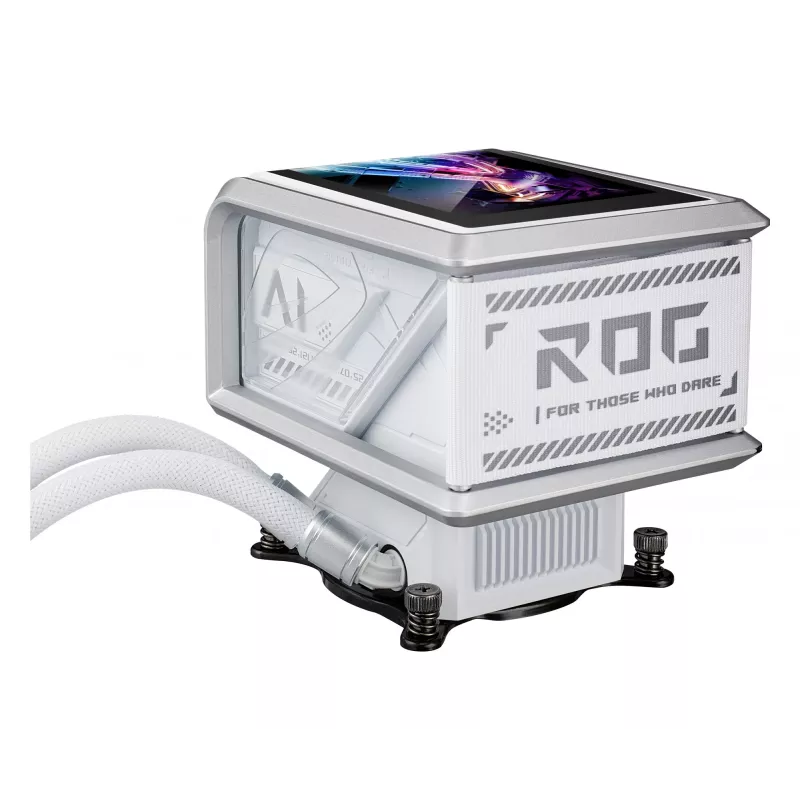 All-in-one-Flüssigkeitskühler ASUS ROG Ryuo IV SLC 360 ARGB White Edition — 360-mm-Radiator, 3×120-mm-Lüfter, AMOLED-Anzeige, Unterstützung für LGA 1700