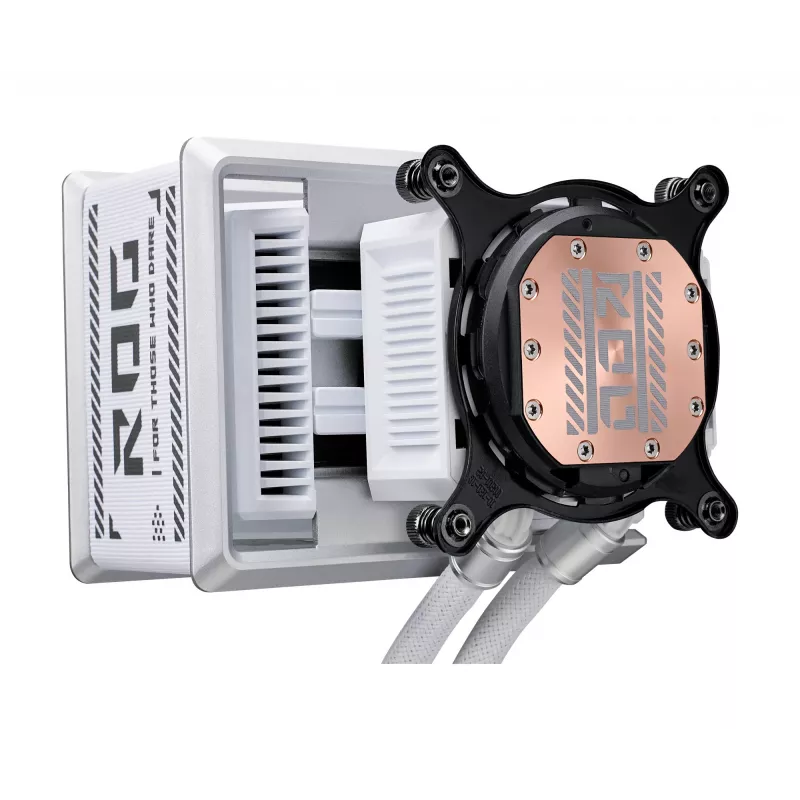 All-in-one-Flüssigkeitskühler ASUS ROG Ryuo IV SLC 360 ARGB White Edition — 360-mm-Radiator, 3×120-mm-Lüfter, AMOLED-Anzeige, Unterstützung für LGA 1700