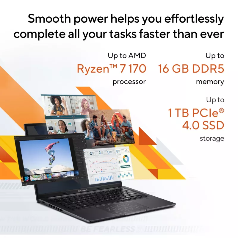 ASUS Vivobook 14 M1405NAQ-LY025W AMD Ryzen™ 7 170 Laptop 35,6 cm (14 Zoll) WUXGA 16 GB DDR5-SDRAM 512 GB SSD Wi-Fi 6 (802.11ax) Windows 11 Home Niederländisch Schwarz
