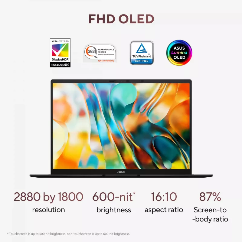 ASUS Zenbook 14 OLED UM3406GA-QD031W Copilot+ PC AMD Ryzen™ AI 7 445 Laptop 35.6 cm (14 Zoll) WUXGA 32 GB LPDDR5x-SDRAM 1 TB SSD Wi-Fi 6E (802.11ax) Windows 11 Home Niederländisch Schwarz