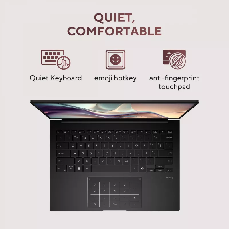 ASUS Zenbook 14 OLED UM3406GA-QD031W Copilot+ PC AMD Ryzen™ AI 7 445 Laptop 35.6 cm (14 Zoll) WUXGA 32 GB LPDDR5x-SDRAM 1 TB SSD Wi-Fi 6E (802.11ax) Windows 11 Home Niederländisch Schwarz