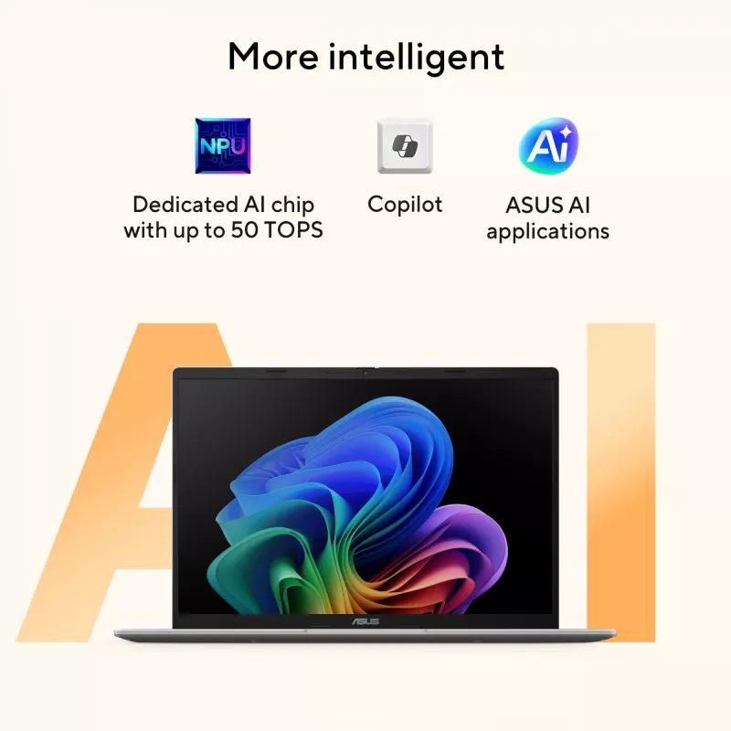 ASUS Vivobook 14 M1407GA-LY012W Copilot+ PC AMD Ryzen™ AI 7 445 Laptop 35,6 cm (14 Zoll) WUXGA 16 GB DDR5-SDRAM 512 GB SSD Wi-Fi 6 (802.11ax) Windows 11 Home Niederländisch Silber