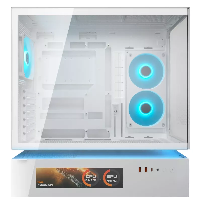 COUGAR CFV235 Vision Midi-Tower-PC-Gehäuse – ARGB, 23,3 cm (9,16 Zoll) LCD, gehärtetes Glas, weiß, unterstützt ATX/Micro-ITX, 2x 3,5 Zoll + 2x 2,5 Zoll