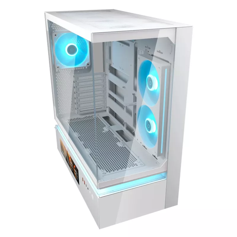 COUGAR CFV235 Vision Midi-Tower-PC-Gehäuse – ARGB, 23,3 cm (9,16 Zoll) LCD, gehärtetes Glas, weiß, unterstützt ATX/Micro-ITX, 2x 3,5 Zoll + 2x 2,5 Zoll