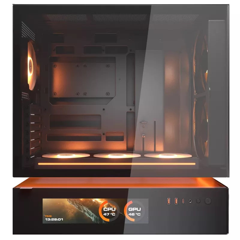 COUGAR PC Midi Tower Gehäuse CFV235 Vision — ARGB, 23,3 cm (9,16″) LCD 1920×462, Mesh, Vorne 2×160 mm, Hinten 1×120 mm, Schwarz