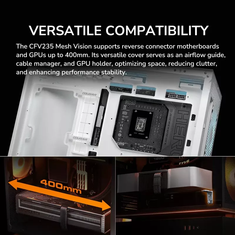 COUGAR PC Midi Tower Gehäuse CFV235 Vision — ARGB, 23,3 cm (9,16″) LCD 1920×462, Mesh, Vorne 2×160 mm, Hinten 1×120 mm, Schwarz
