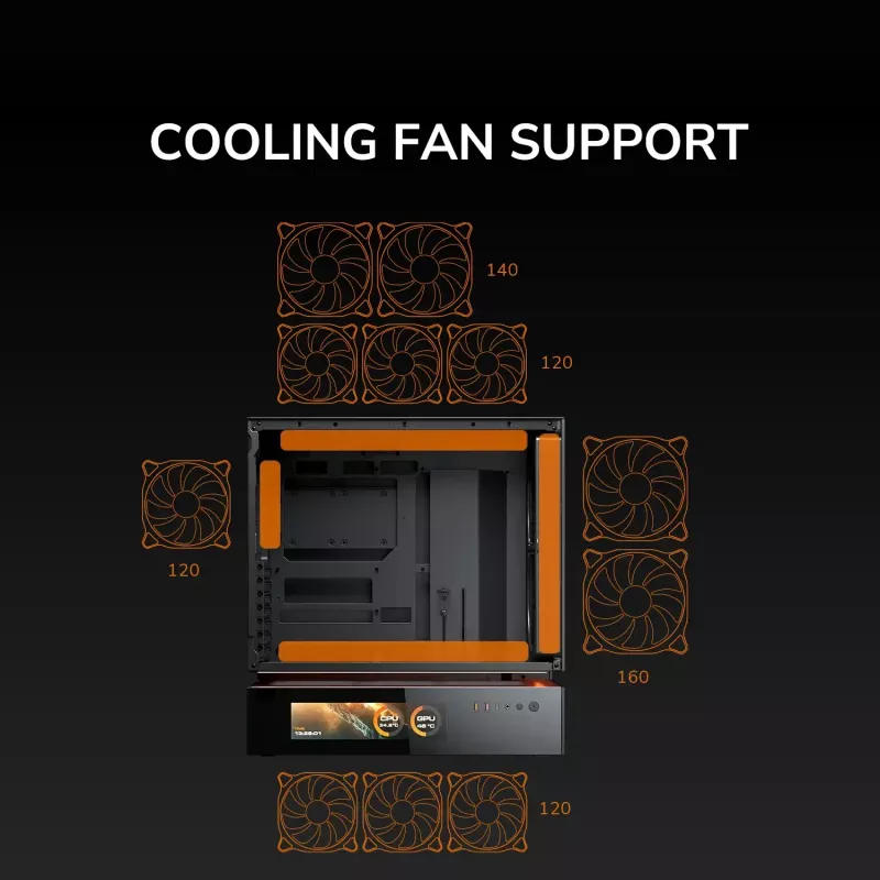 COUGAR PC Midi Tower Gehäuse CFV235 Vision — ARGB, 23,3 cm (9,16″) LCD 1920×462, Mesh, Vorne 2×160 mm, Hinten 1×120 mm, Schwarz