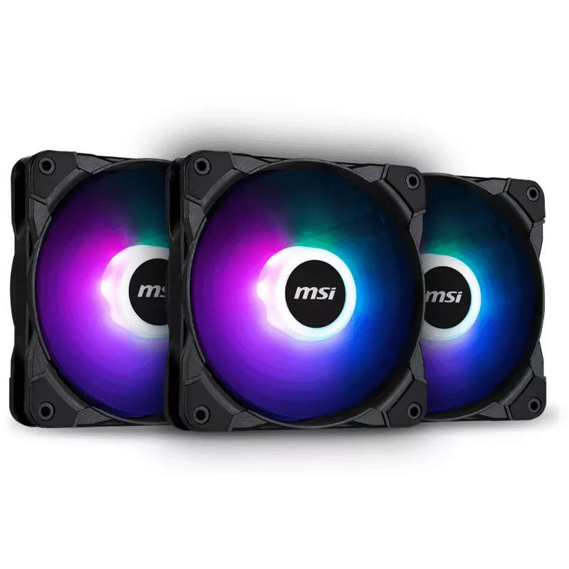 MSI MAX F12A-3 120mm ARGB Lüfter-Kit - Gehäusezubehör '3x 120mm ARGB PWM Lüfter, 600-1500 U/min, Mystic Lighting Sync'