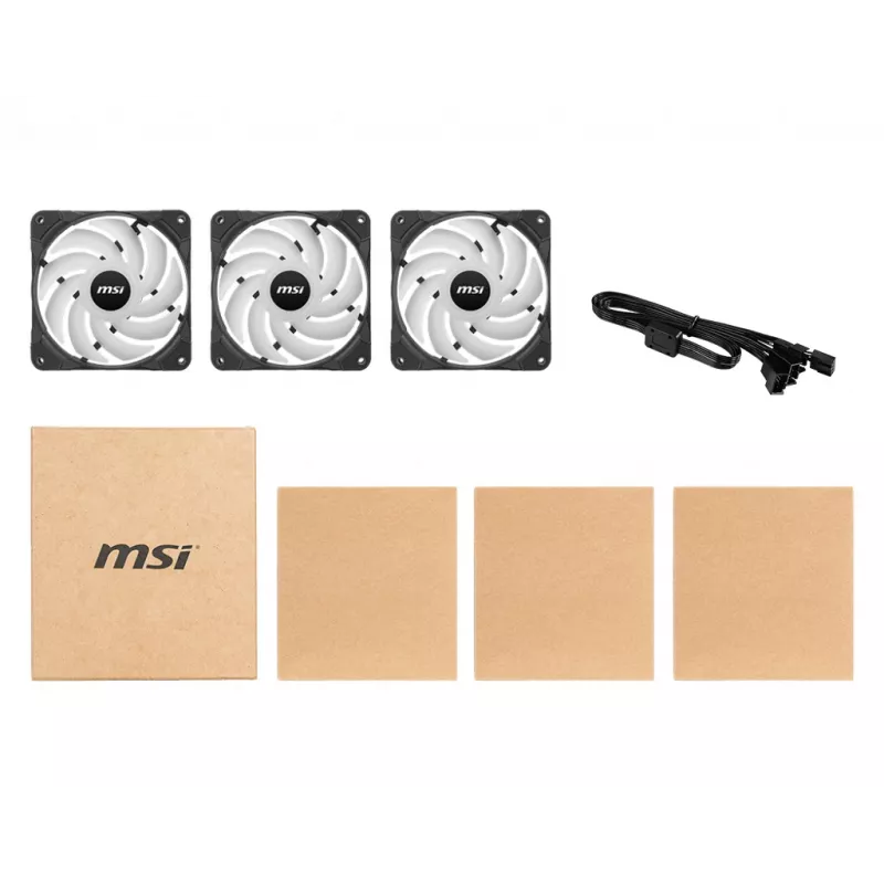 MSI MAX F12A-3 120mm ARGB Lüfter-Kit - Gehäusezubehör '3x 120mm ARGB PWM Lüfter, 600-1500 U/min, Mystic Lighting Sync'