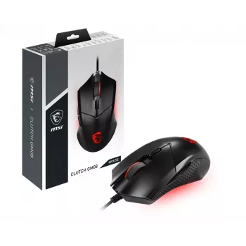 MSI CLUTCH GM08 Optische Gaming-Maus '4200 DPI optischer Sensor, 6 programmierbare Tasten, symmetrisches Design, langlebiger Schalter mit über 10 Millionen Klicks, Gewichtsanpassung, rote LED'