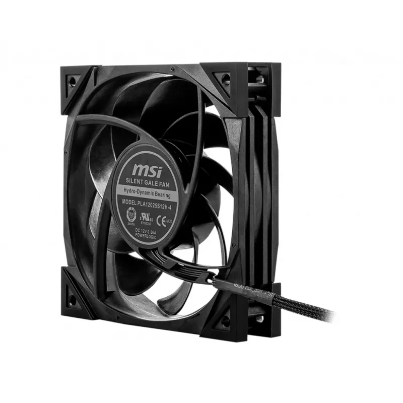 MSI MEG SILENT GALE P12 Premium Silent-Lüfter '120mm, PWM, Balanced Static Pressure Airflow, LCP-Lüfterblatt, HDB-Lager, Anti-Vibrations-Pads, 300mm Kabel'