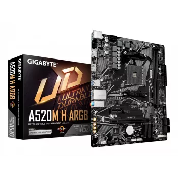 GIGABYTE A520M H ARGB Motherboard - Unterstützt AMD Ryzen 5000 Serie CPUs, bis zu 5100MHz DDR4 (OC), PCIe 3.0 x4 M.2, 1 GbE LAN, USB 3.2 Gen 1