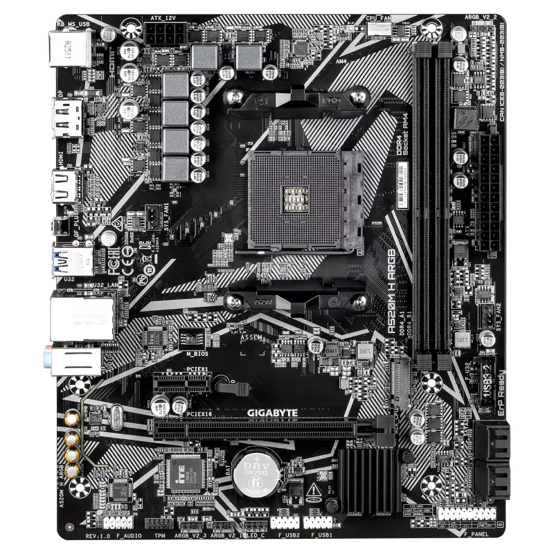 GIGABYTE A520M H ARGB Motherboard - Unterstützt AMD Ryzen 5000 Serie CPUs, bis zu 5100MHz DDR4 (OC), PCIe 3.0 x4 M.2, 1 GbE LAN, USB 3.2 Gen 1
