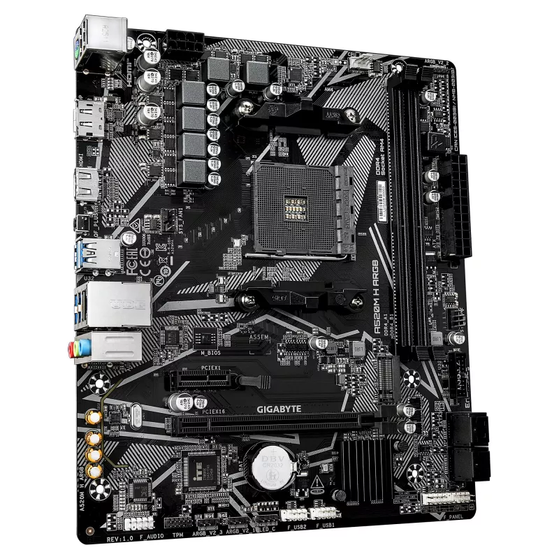 GIGABYTE A520M H ARGB Motherboard - Unterstützt AMD Ryzen 5000 Serie CPUs, bis zu 5100MHz DDR4 (OC), PCIe 3.0 x4 M.2, 1 GbE LAN, USB 3.2 Gen 1