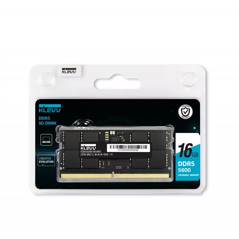 Klevv 16GB LAPTOP-RAM-MODUL DDR5 5600MT/s PC5-44800 UNBUFFERED NON-ECC SODIMM 1,1V 2GX8 CL46