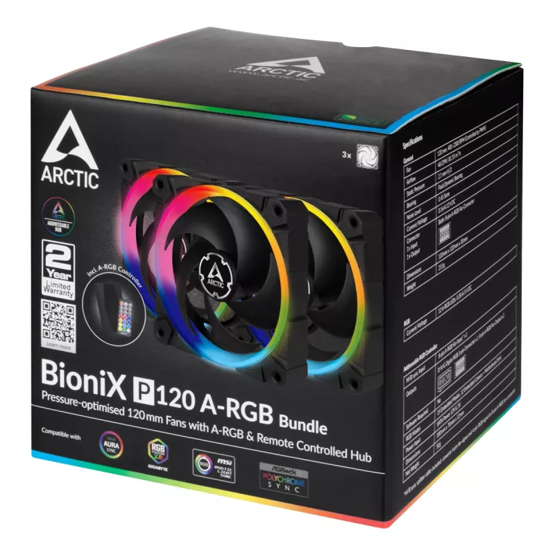 ARCTIC BioniX P120 A-RGB 120 mm Gehäuselüfter, 3er-Pack, Schwarz