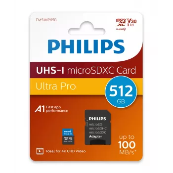 Philips FM51MP65B/00 microSDXC-Karte, 512 GB, Class 10, UHS-I U3, inkl. Adapter