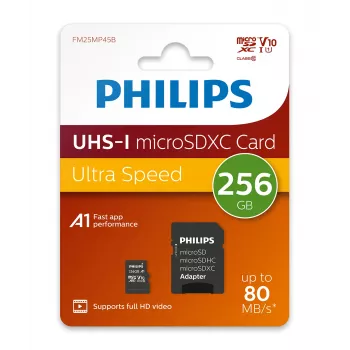 Philips FM25MP45B/00 microSDXC-Karte, 256 GB, Class 10, UHS-I U1, inkl. Adapter