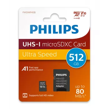 Philips FM51MP45B/00 microSDXC-Karte, 512 GB, Class 10, UHS-I U1, inkl. Adapter