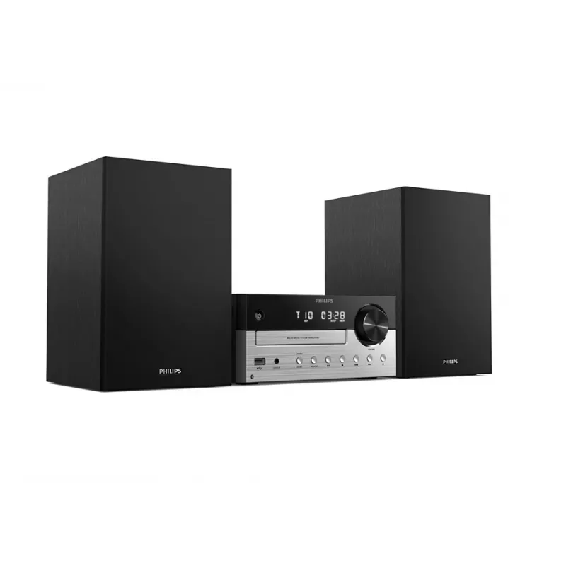 Home-Audio-Mikrosystem Philips TAM4205M2/12 — 80 W RMS, 2-Wege-Lautsprecher, Bluetooth, FM, LED-Anzeige, Schubladen-Disc-Ladevorgang (Schwarz/Silber)