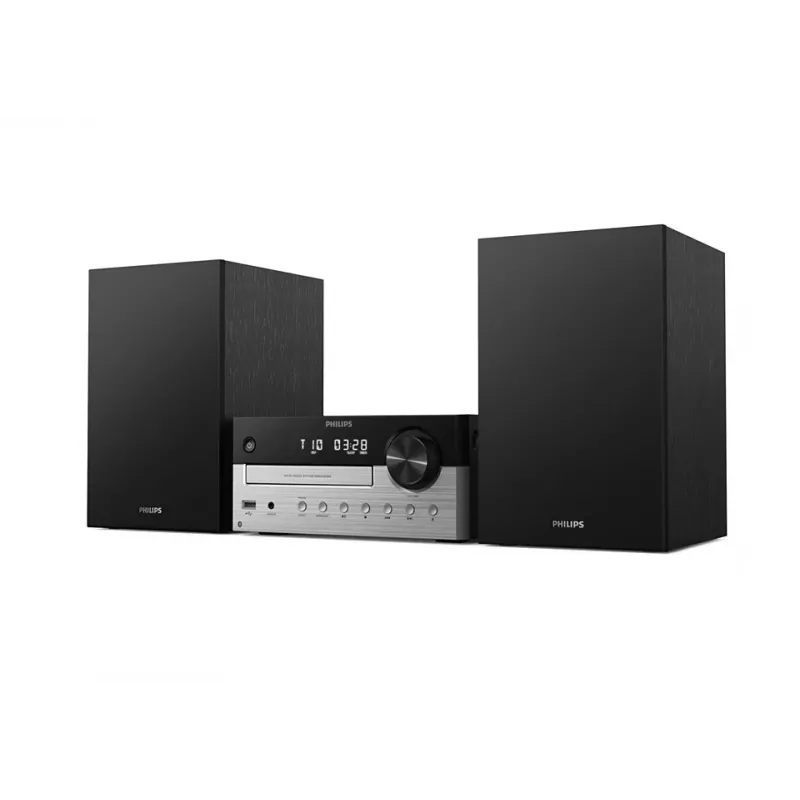 Home-Audio-Mikrosystem Philips TAM4205M2/12 — 80 W RMS, 2-Wege-Lautsprecher, Bluetooth, FM, LED-Anzeige, Schubladen-Disc-Ladevorgang (Schwarz/Silber)