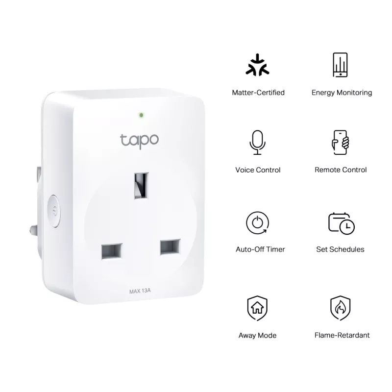 Smart-Steckdose TP-Link Tapo Mini P110M – Wi‑Fi/Bluetooth intelligente Innensteckdose, 16 A, 100–240 V, 3680 W, weiß