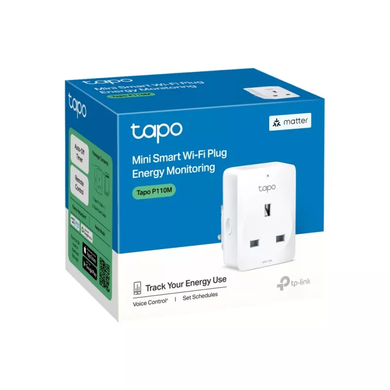 Smart-Steckdose TP-Link Tapo Mini P110M – Wi‑Fi/Bluetooth intelligente Innensteckdose, 16 A, 100–240 V, 3680 W, weiß