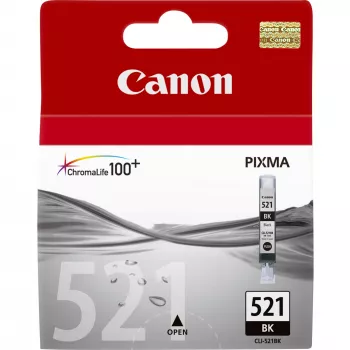 Canon CLI-521BK Schwarze Tintenpatrone, Schwarz, Pigmenttinte, 1 Stück