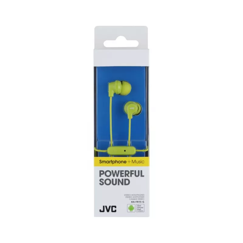 JVC HA-FR15-G-E Farbenfrohe In-Ear-Kopfhörer mit Fernbedienung und Mikrofon