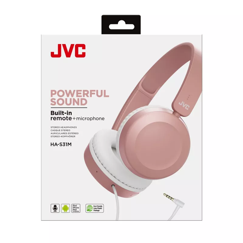 JVC Powerful Sound kabelgebundener On-Ear-Kopfhörer Pink, Kabelgebunden, 10 - 26000 Hz, Anrufe/Musik, 140 g, Headset, Pink